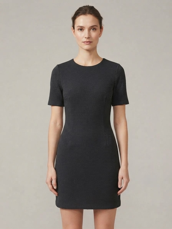 Koton Dresses & Skirts - Tailored Short-Sleeve Thick Ribbed Dress in Black Office Casual Day To Night